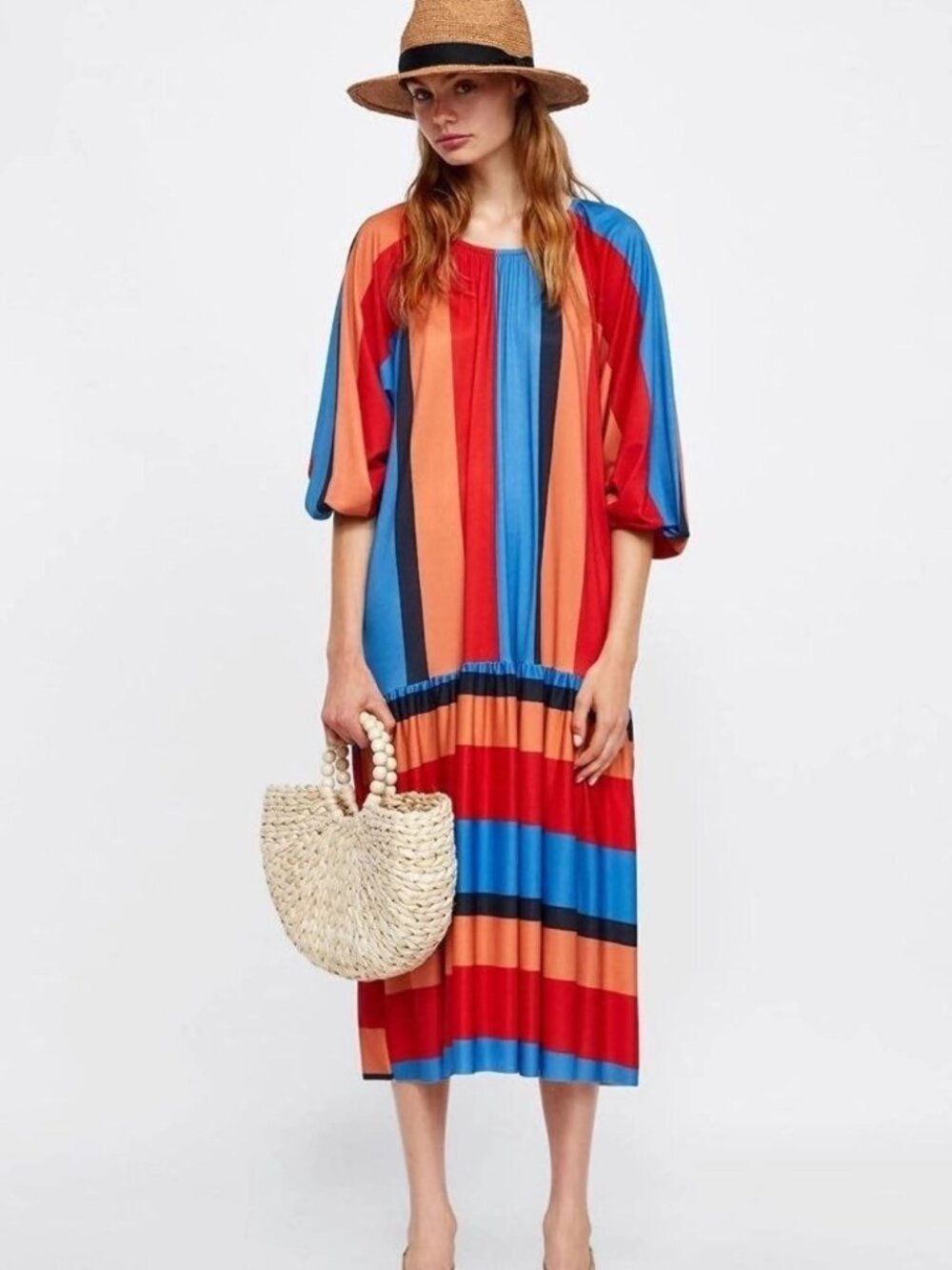 ZARA Multicolor Striped Relaxed Fit Maxi Dress Size S